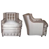 Pair of 1940's Chairs Upholstered in Beige Silk