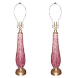 Pair of Red Murano Glass Lamps