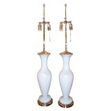 Pair Of Opaline & Nickel Plated Lamps