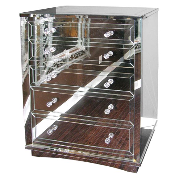 Neoclassical Modern 5-Drawer Mirrored Highboy For Sale