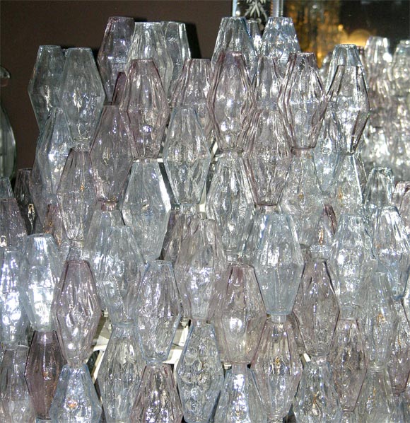 Italian Venini Clear & Cranberry Glass Polyhedral Chandelier
