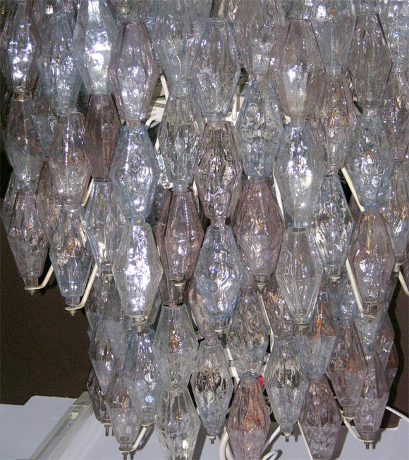Venini Clear & Cranberry Glass Polyhedral Chandelier In Good Condition In New York, NY
