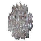 Vintage Venini Clear & Cranberry Glass Polyhedral Chandelier