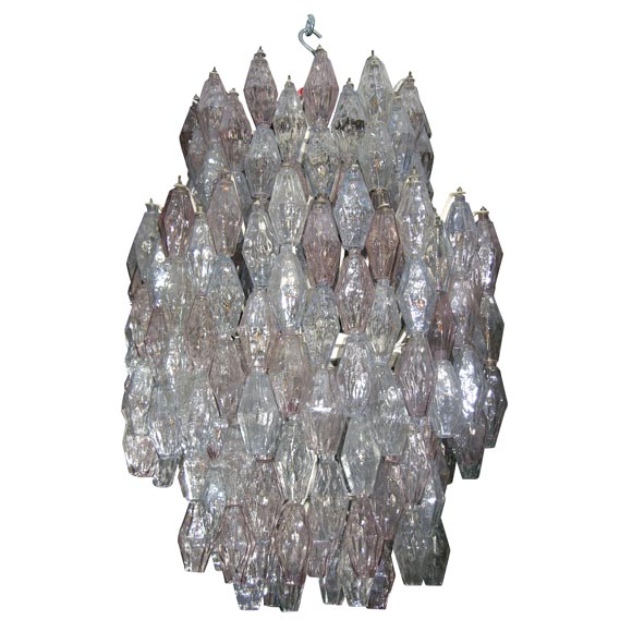 Venini Clear & Cranberry Glass Polyhedral Chandelier