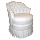 White Cotton Upholstered Vanity Chair with Pleated Skirt
