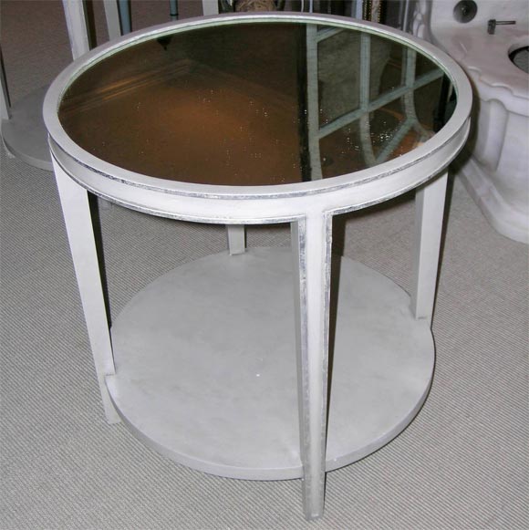 Pair of Round Mirror Top 2-Tier Occasional Tables