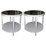 Pair of Round Mirror Top 2-Tier Occasional Tables