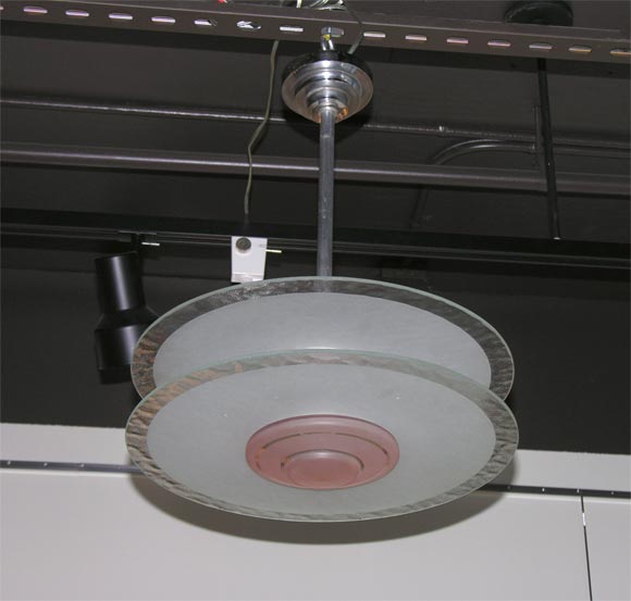 Art Deco Chandelier with Frosted Etched Copper Glass Globe