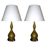 Retro Pair Yellow and Gold Mica Murano Glass Lamps