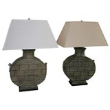 Pair Large Bronze Chinese Bottle Lamps