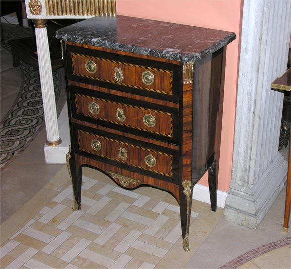 Louis XVI Marble Top 3 Drawer Banded Petit Commode