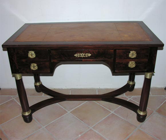 French Empire Mahogany Leather Top Desk