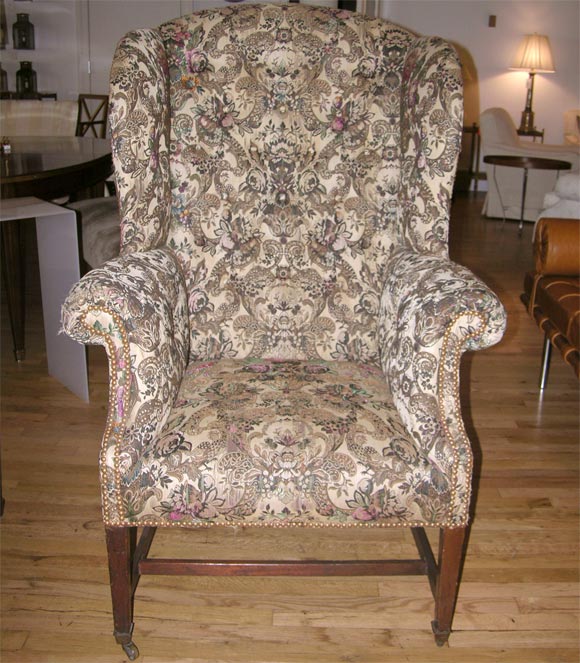 English Wing Chair in Antique Fabric