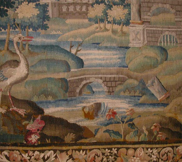 Flemish  portico garden tapestry, Flandres 17th Century For Sale 3