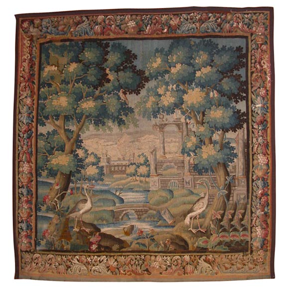 Flemish  portico garden tapestry, Flandres 17th Century For Sale
