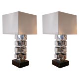 Pr. of large chrome skyscrapper table lamps by C. Jere