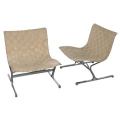 Pr. of chrome & woven lounge chairs by Ross Littel