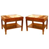 Pair Weiman Gold Leafed Marble Top Endtables