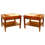 Pair Weiman Gold Leafed Marble Top Endtables
