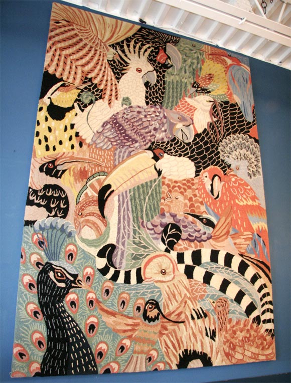8 Foot Tropical Hooked Rug With Parrots