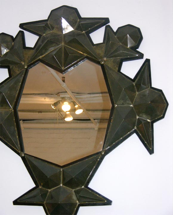 Faceted Metal Mirror In Excellent Condition In Brooklyn, NY
