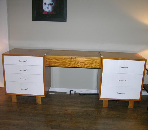 George Nelson blonde mahogany dressers with hanging vanity