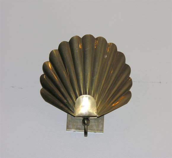 French Scalloped Brass Sconces