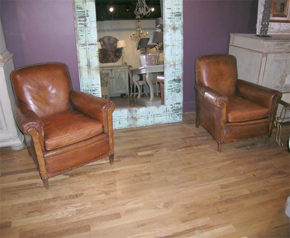 Pair of French Leather Club Chairs