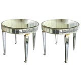 Beautiful Pair of Round MIrrored Occasional Tables