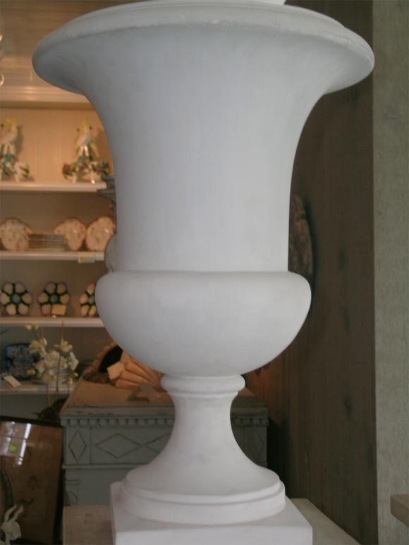 Pair of Circa 1940 French Plaster Urns on Plinths 1