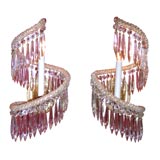 PAIR OF BRONZE-IRON AND CRYSTAL SCONCES