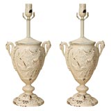 Pair of Victorian Painted Brass Urn Lamps