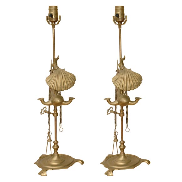 Pair of Electrified Oil Lamps