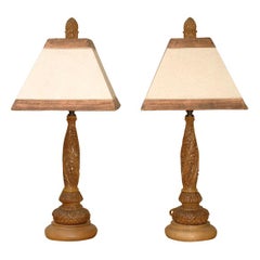 Pair of Carved Wood Lamps