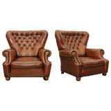 Antique Unique Low Wing-Backed Chesterfield Chairs