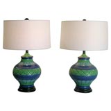 A Pair of 1950s Beautifully Decorated Ceramic Table Lamps.