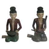 A Pair of 19thc Hand Carved Indonesian Female Figures