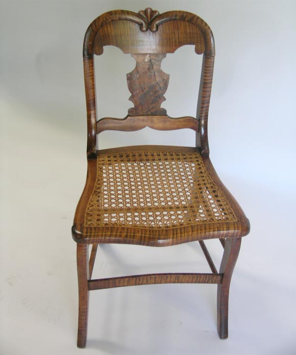 American A Set of Four Solid Tiger Maple  Dinning Chairs.