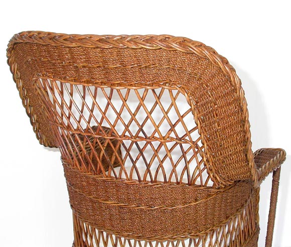 Mid-20th Century WICKER AND SEAGRASS CHAIR WITH CUSHION