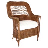 Vintage WICKER AND SEAGRASS CHAIR WITH CUSHION
