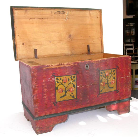 19th Century 19THC EARLY ORIGINAL PAINTED DOWER CHEST