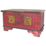 19THC EARLY ORIGINAL PAINTED DOWER CHEST