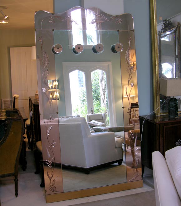 Large French Hall Mirror with Coat Hooks