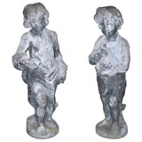 Pair of Lead Putti Garden Statues