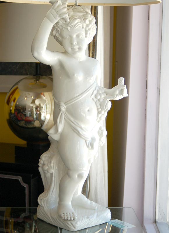 GIGANTIC HOLLYWOOD GLAM WHITE CERAMIC  "PUTTI"  LAMP