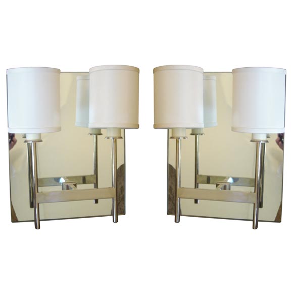 Paul Marra Two-Arm Mirror Back Sconce For Sale