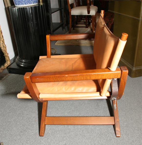 Leather and mahogany fold up chair 1