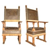 PAIR of 17th c.  Tuscan High-Backed Leather Chairs
