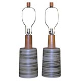 Pair of Painted Glaze Ceramic Table Lamps by Gordon Martz