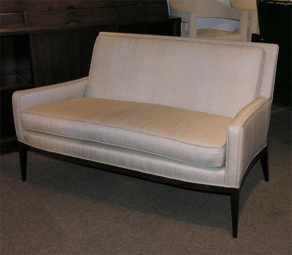 Elegant loveseat No. 1181 with gently curving arms and mahogany base designed by Harvey Probber, American 1960's<br />
ONLY 1 AVAILABLE